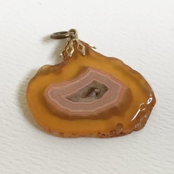 Orange Agate Stone Geode Slice Druzy Pendant - Picture 2 of 2